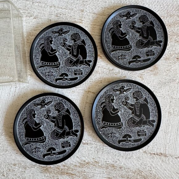 Set of 4 Boma Inuit Design Etched Coaster Set - Picture 1 of 9